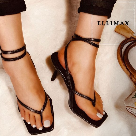 NEW🔥 Black Ankle Strap Stiletto Heel Sandals Heeled Flip-Flops Thong Open Toe - Picture 1 of 4